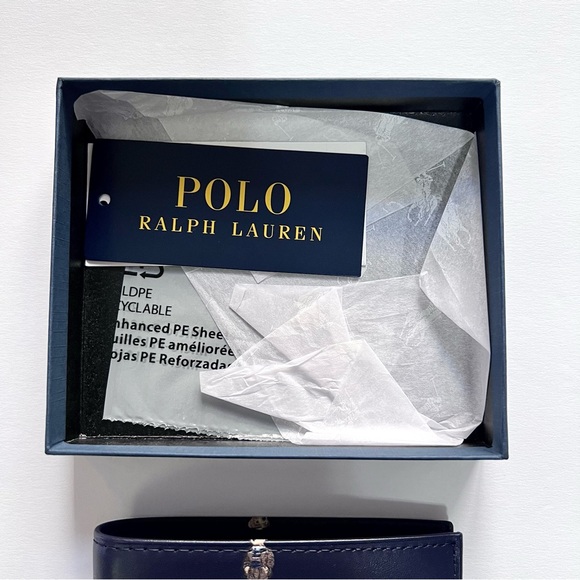 NWT Ralph Lauren Polo Bear Navy Blue Multi Bear Leather Bifold Wallet MSRP$125 - Picture 4 of 16